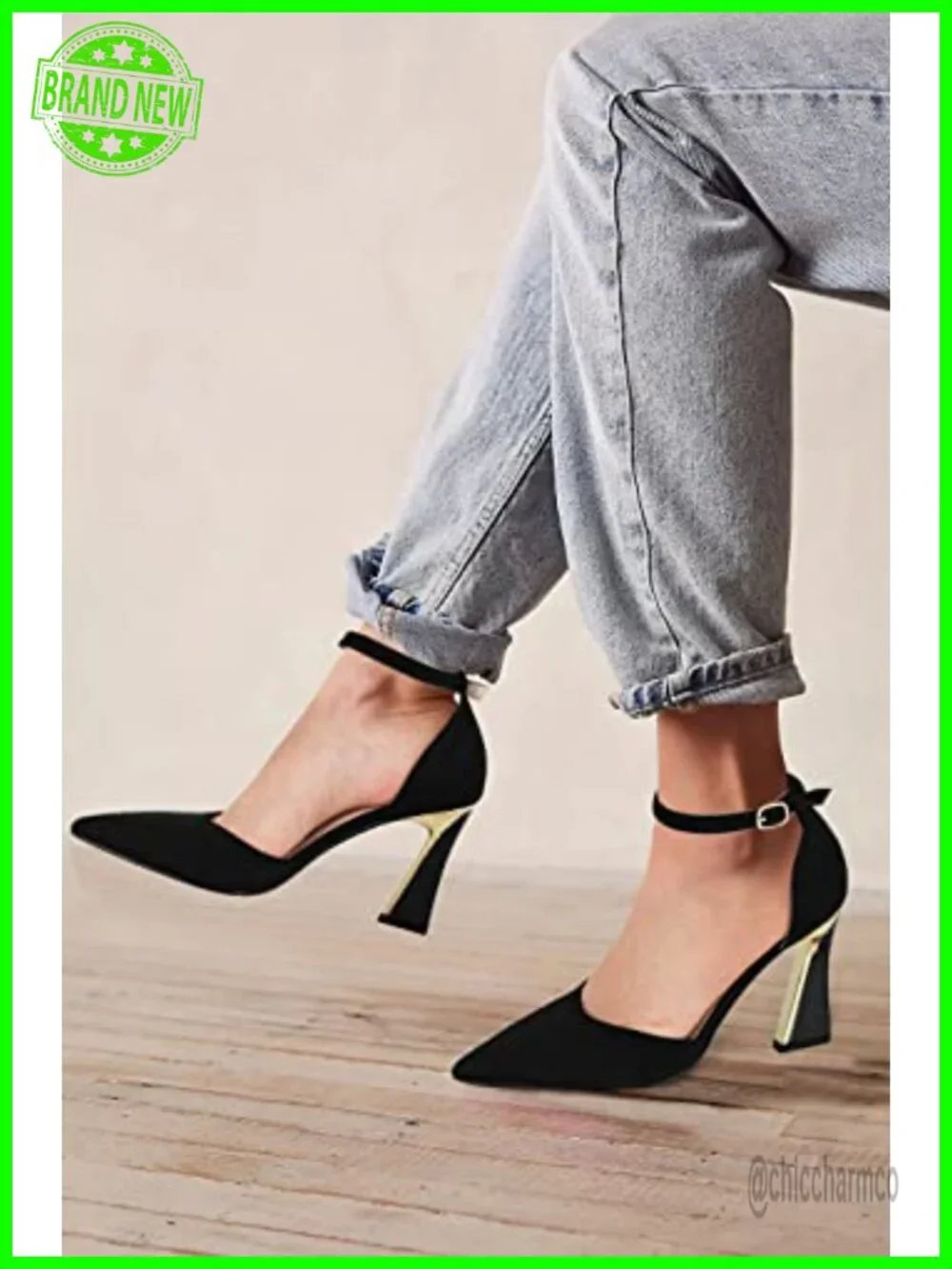 Faux Suede Pumps Pointed Toe Closed Toe Buckle Ankle Strap High Heels Sandals